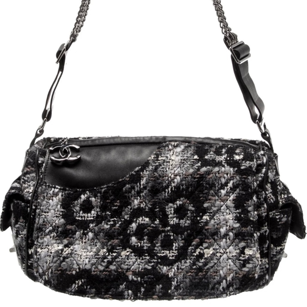 Authentic Chanel Vintage Tweed Camellia Shoulder Bag